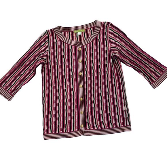 Sigrid Olsen Silk Blend 3/4 Sleeve Textured Gold Button Cardigan Pink Neutral XS - Picture 1 of 12